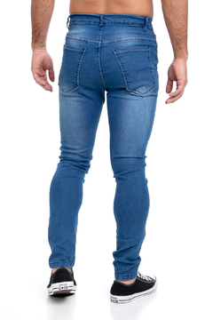 165C - Pantalón de Jean Elastizado, Localizado Azul Medio - wintertex