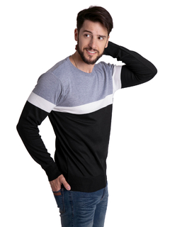 4414 - Sweater Importado de Acrílico Rayado Cuello Redondo