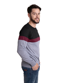 4414 - Sweater Importado de Acrílico Rayado Cuello Redondo - tienda online