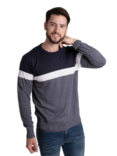 4414 - Sweater Importado de Acrílico Rayado Cuello Redondo