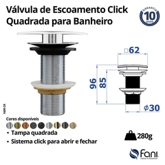 Válvula Para Banheiro Click Quadrada Preto Brilhante Fani - loja online