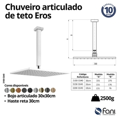 Chuveiro Teto Metal Eros Tubo 20 Cm Ouro Velho Fani - comprar online