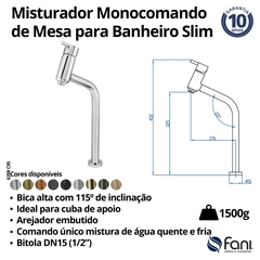 Imagem do Monocomando Para Banheiro Bica Alta Slim 6208 Gold Fani