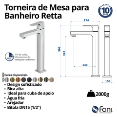 Torneira Para Banheiro Alta Retta Rose Gold Fani - loja online