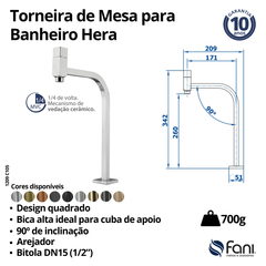 Torneira Para Banheiro Alta Hera 1209 Rose Gold Fani - loja online