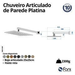 Chuveiro Articulado Parede Metal Platina Grafite Escova Fani - Vannkurs Metais