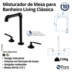 Misturador Para Banheiro Living Clássica Latão Bruto Fani - loja online