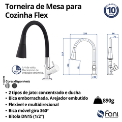 Torneira Cozinha Mesa Flex 02 Jatos Preto Fosco Fani - Vannkurs Metais