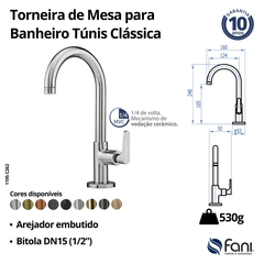 Torneira Para Banheiro Túnis Clássica Grafite Escovado Fani - comprar online