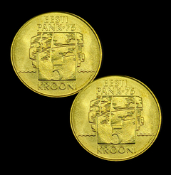 34 - Duas moedas da Estônia 5 coroas, 1994 - 75 anos do Banco da Estonia - comprar online