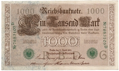 035 - Cédula da Alemanha 1000 Mark Reichsbanknote 1910 - Selo verde - SOB