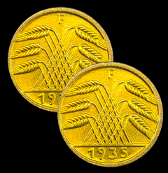 076 - Duas moedas da Alemanha 5 reichspfennig, 1935 F - comprar online