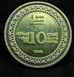 197 - Sri Lanka 10 rúpias, 1998 - 50º Aniversário da independência - Bimetálica - 27mm - KM# 158