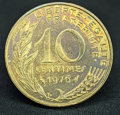 898 - França 10 cêntimos, 1976 - Alumínio-Bronze - 20mm - KM# 929
