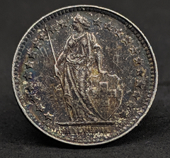 915 - Suíça ½ franco, 1952, Prata 0.835, 18.2mm. KM# 23. Peça com linda pátina - comprar online