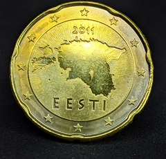 1167 - Estônia 20 cêntimos de euro, 2011, Ouro nórdico, 22.2mm