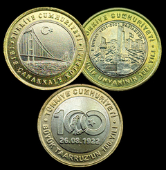 312 - Três moedas bimetálicas comemorativas da Turquia