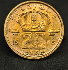 756 - Moeda da Bélgica 20 cêntimos, 1963, Bronze, 17mm. KM# 146. Peça com brilho de cunho - comprar online