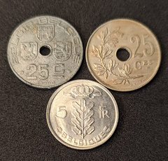 932 - Três moedas de Bélgica
