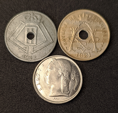 932 - Três moedas de Bélgica - comprar online
