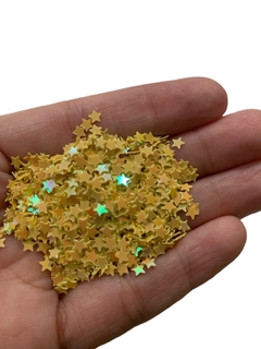 CONFETE MINI ESTRELAS HOLOGRÁFICO AMARELO (3MM) - 15 GRAMAS