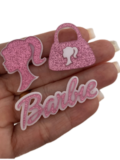 KIT HAIR CLIP II BARBIE ROSA GLITER BASE BRANCA- 3 PEÇAS