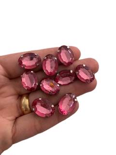 CHATON OVAL PINK- BASE PRATA (13X18MM)- 10 UNIDADES