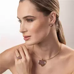 Rodonita Rosa Fragmentada Conjunto Coração Banho Ouro 18k - loja online