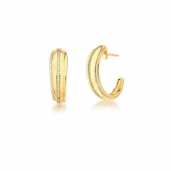 Conjunto Curvo Cravejado Brinco Meia Argola Banho Ouro 18k