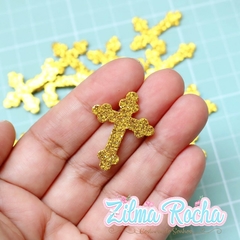 Cruz em EVA com Glitter Dourado - 3 cm