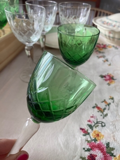 4 copas para vino cristal verde - HappyTea! - Vajilla vintage