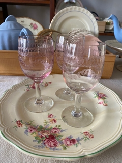 6 copas de vidrio rosadas grabadas al acido