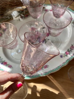 8 copas rosadas para vino vidrio tallado en internet