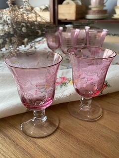 6 copas vidrio grabadas rosas