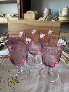 6 copas vidrio grabadas rosas - HappyTea! - Vajilla vintage