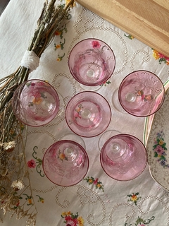 6 copas vidrio grabadas rosas - tienda online