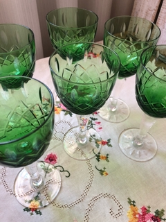 7 copas cristal tallado vino verdes - comprar online
