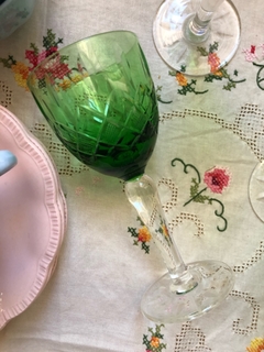 7 copas cristal tallado vino verdes