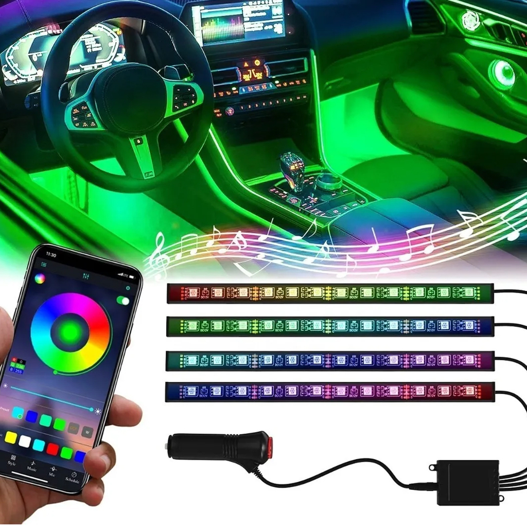 Luces LED para automóvil, accesorios para automóvil, luces interiores  inteligentes para automóvil con control de aplicación, luces interiores RGB  para