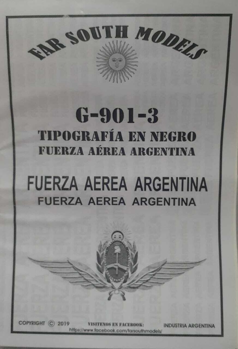 Far South Models G-901-3 Tipografia En Negro Fuerza Aerea Argentina