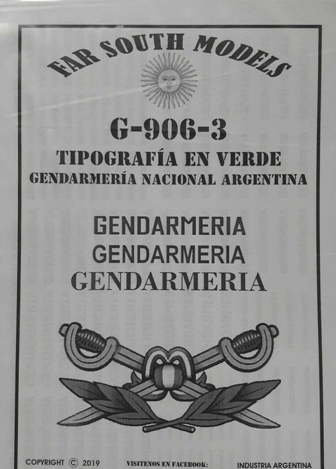 Far South Models G-906-3 Tipografia En Verde - Gendarmeria