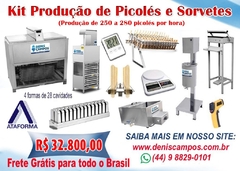 kit Produção de Sorvetes e Picolés 250 a 280 Picolés por hora/ 40 a 50 litros de Sorvetes hora.