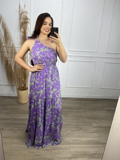 Vestido longo estampa flores um ombro só