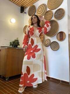 Vestido longo maxi floral e abertura - loja online