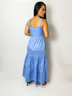 VESTIDO MIDI DE ALÇA RODADO COM BABADOS AZUL - comprar online