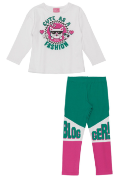 Conjunto Infantil Momi Cat Blogger Branco e Verde - comprar online