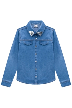 Camisa Infantil Vic Vicky em Jeans com Elastano e Aplicação em Pérolas - comprar online