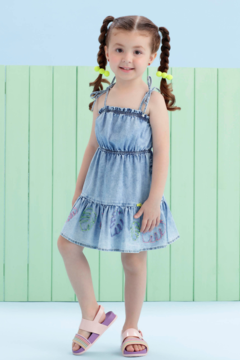 Vestido Infantil Jeans com Apliques Mon Sucré