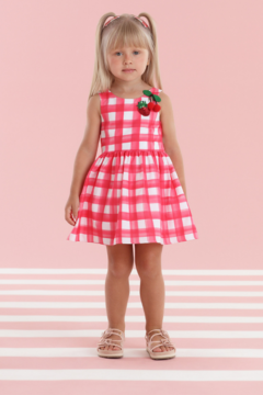 Vestido Infantil Mon Sucré Xadrez Vermelho e Branco