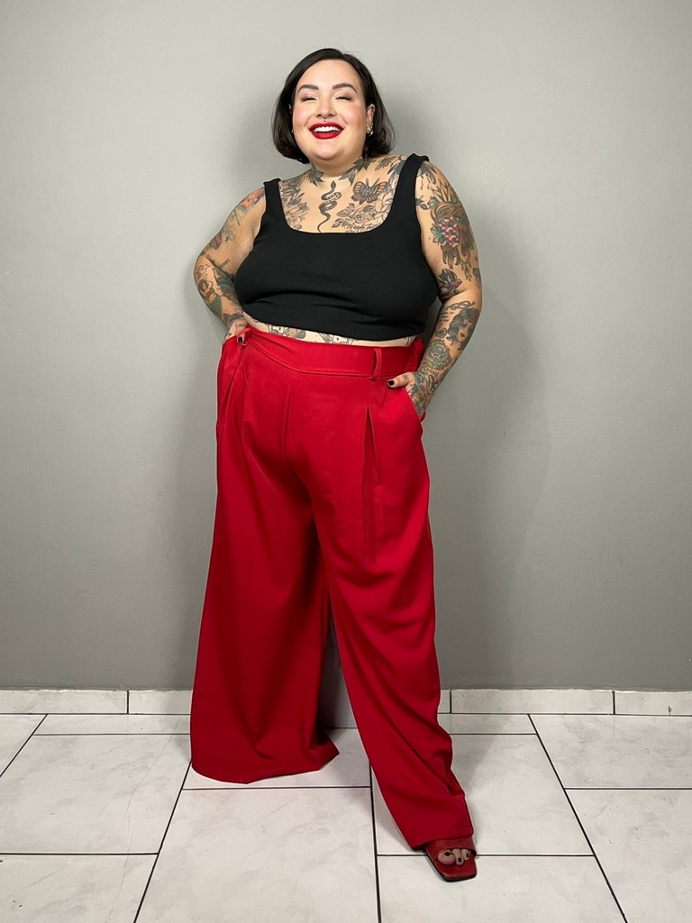 Calça Pantalona Plus size vermelha